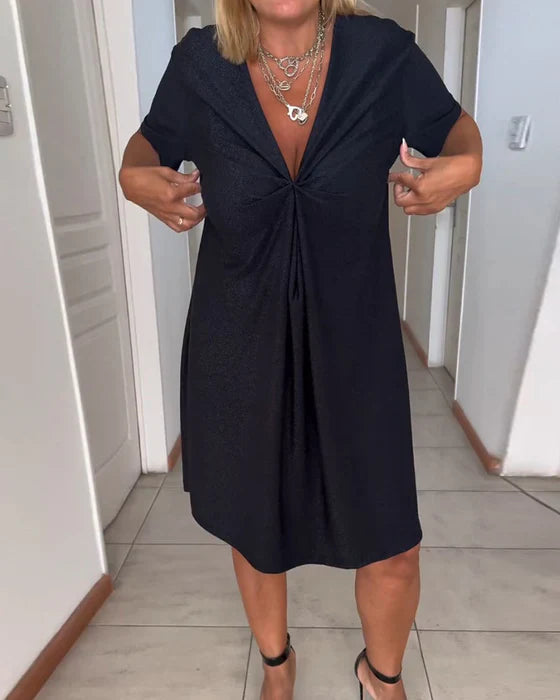 Amelia's V-Neck Shift Dress with Cinched Waist