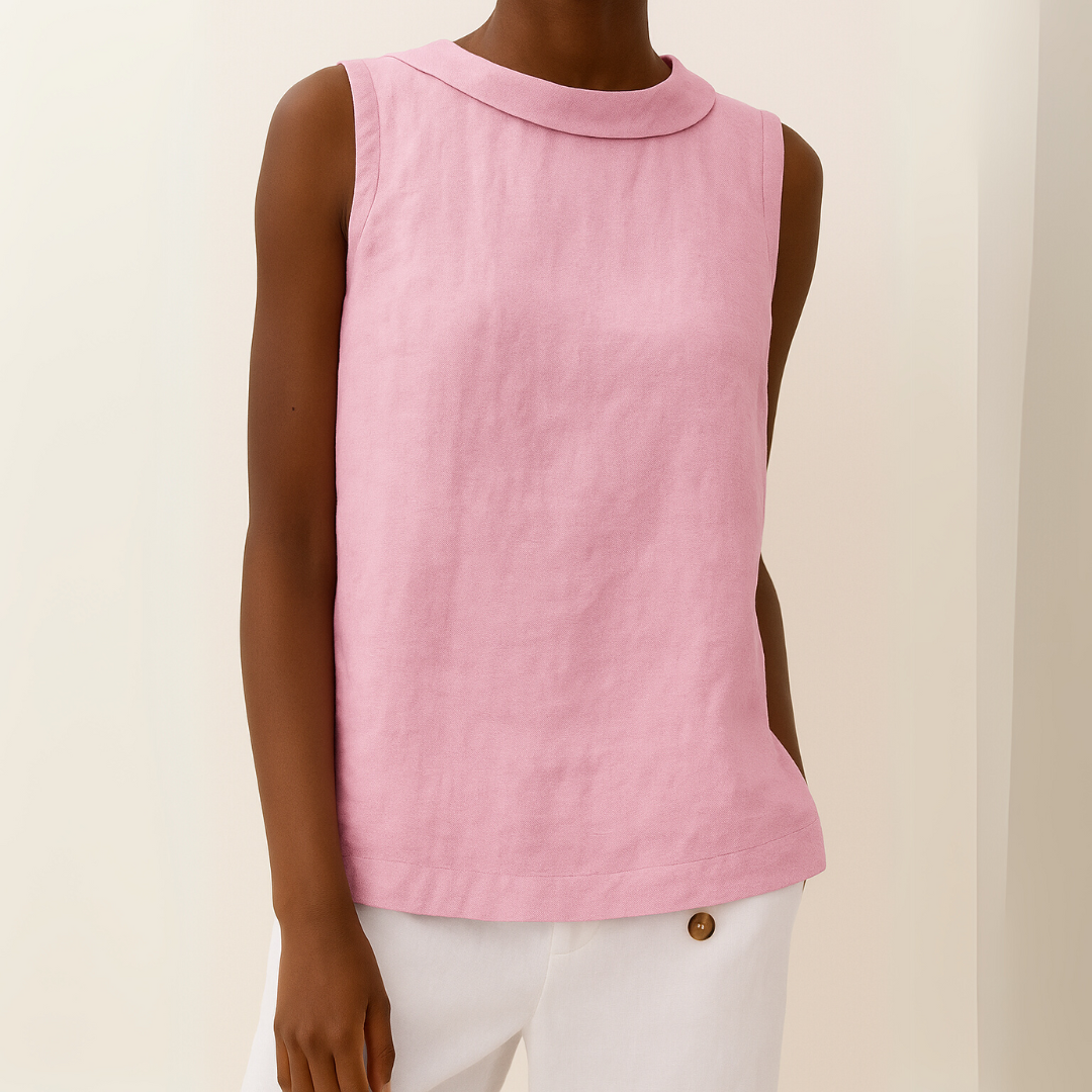 Clara – Sleeveless Top with Roll Collar