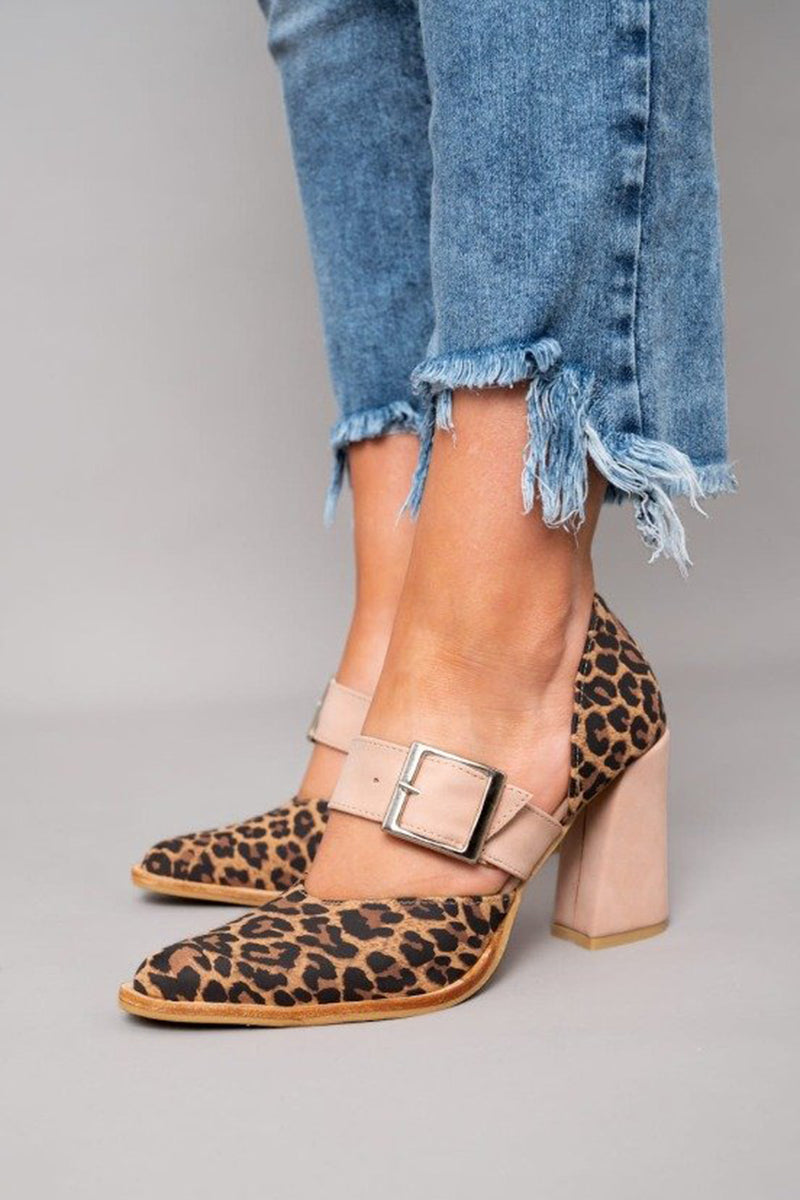 Selveta | Suede Leopard Print Stable Heel Sandals