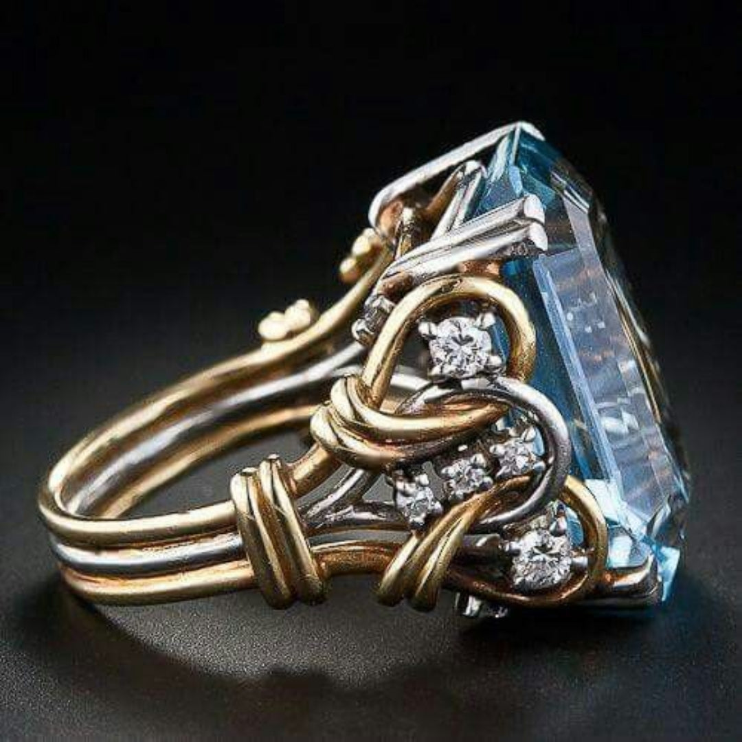 Retro Blue Zirconia Stacked Gold Ring