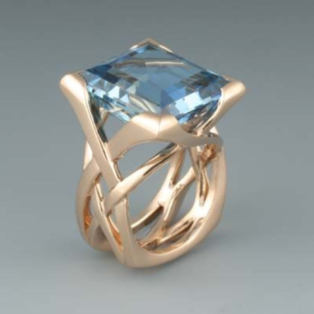 Antique Rose Gold Blue Zircon Ring