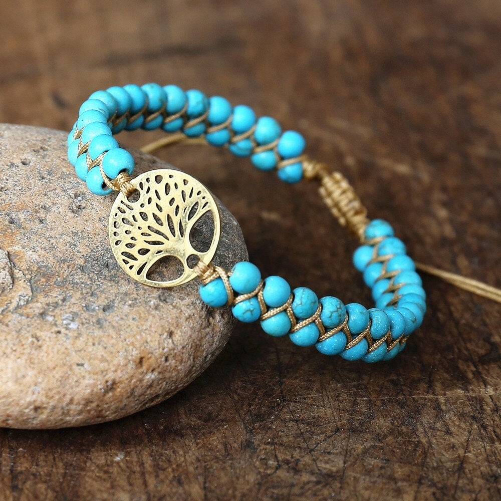 Handcrafted Turquoise Stone Tree of Life Bracelet