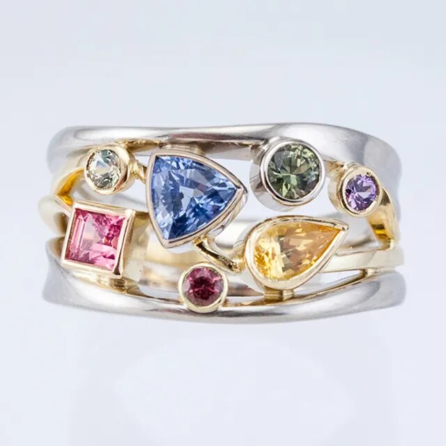 Retro Multicolored Zirconia Ring