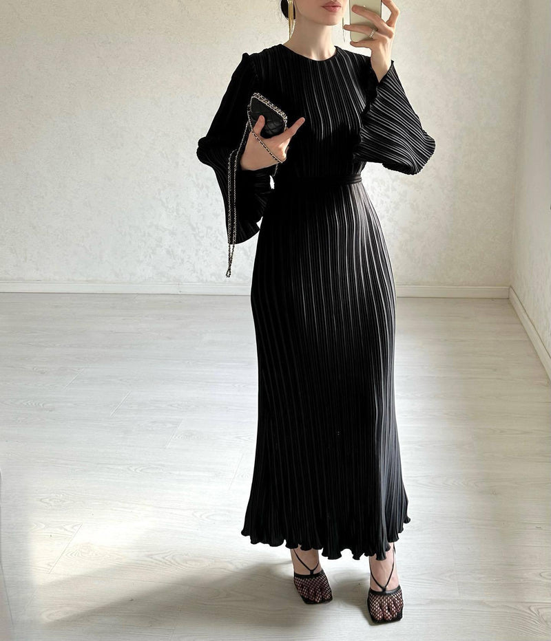 Seraphina™ - Graceful Pleated Long Sleeve Gown