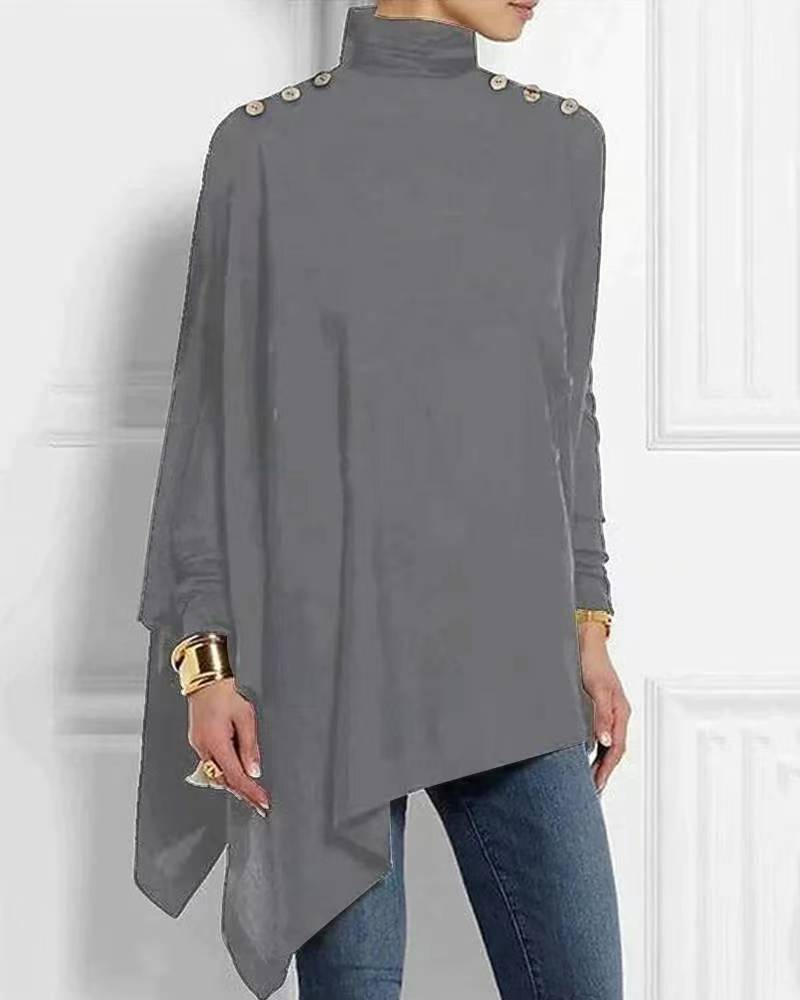 Seren™ - Elegant Button-Up Cape Blouse