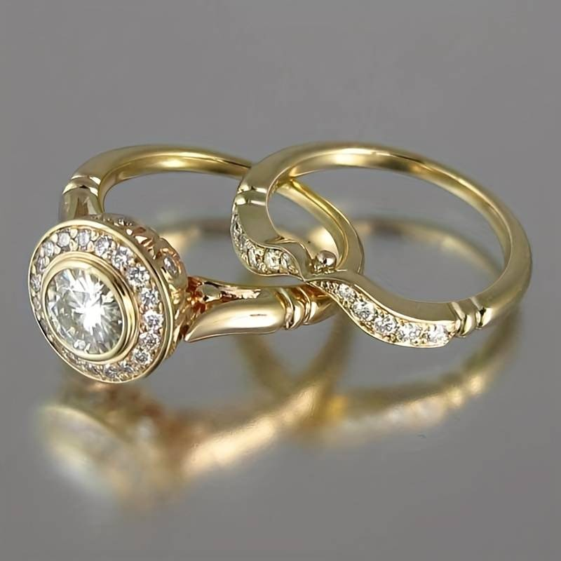 Retro Gold and Zirconia Ring Set