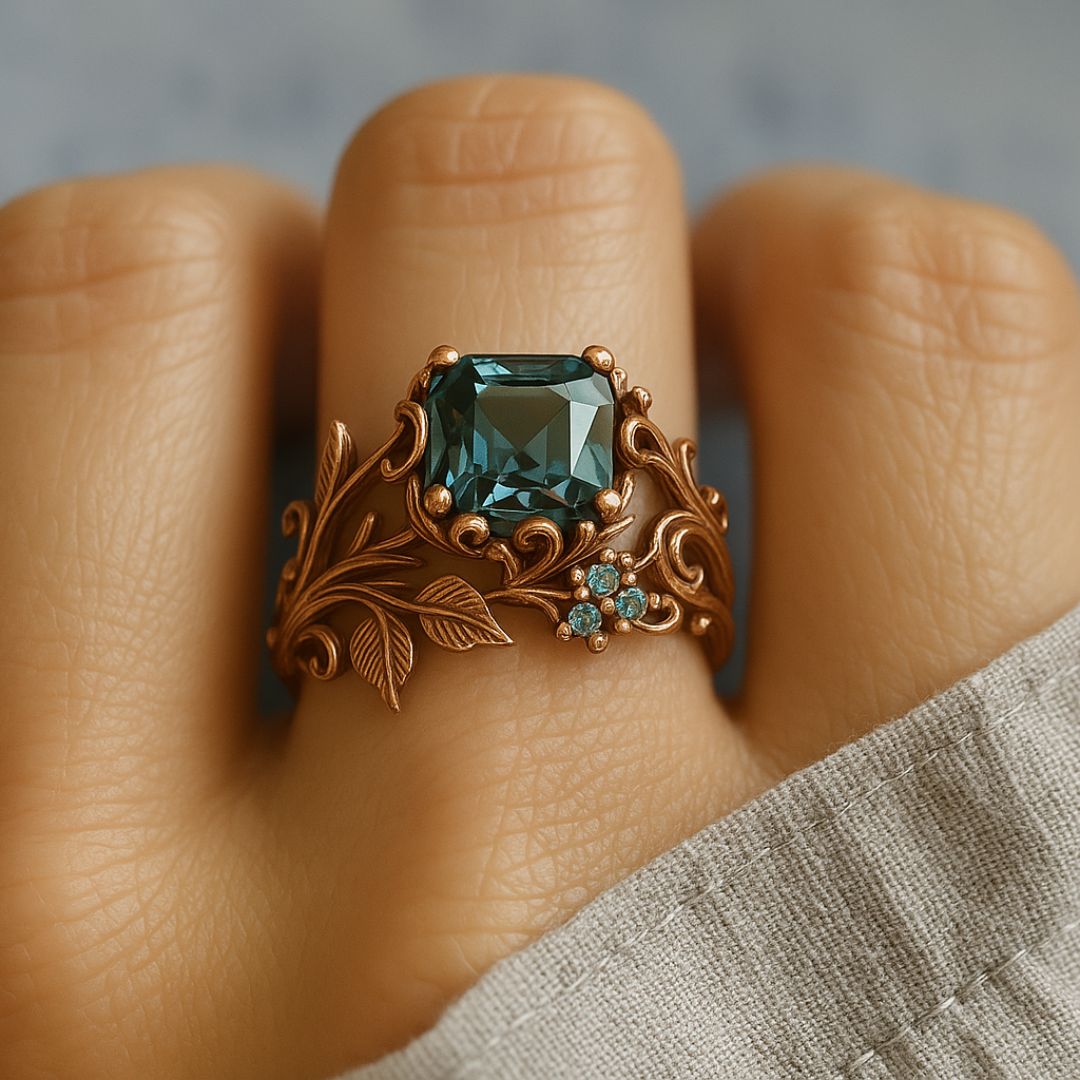 Emerald Green Nature-Inspired Crystal Ring