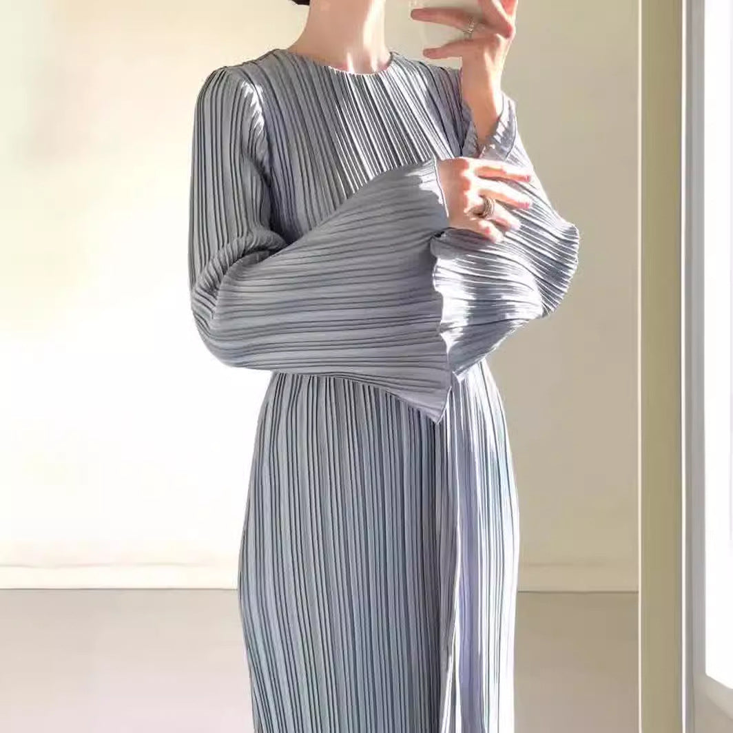 Seraphina™ - Graceful Pleated Long Sleeve Gown