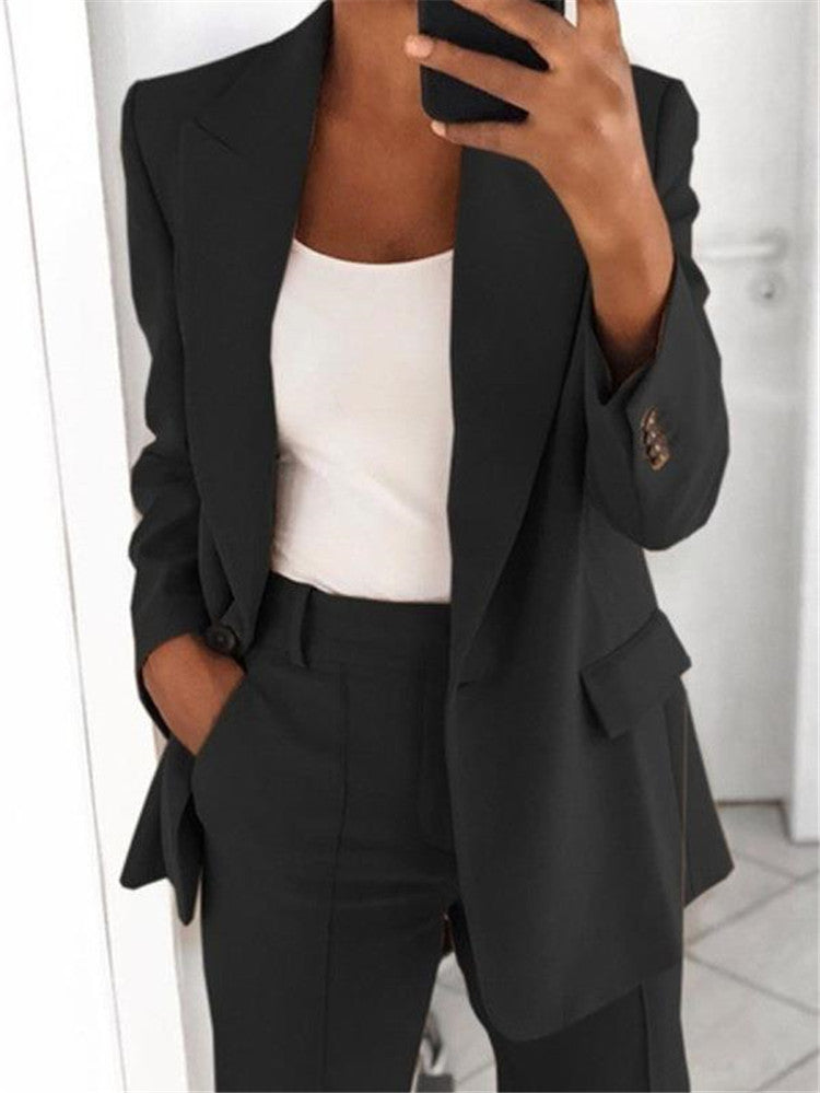 Executive Elegance: Tailored Blazer and Slim-Fit Trousers Set