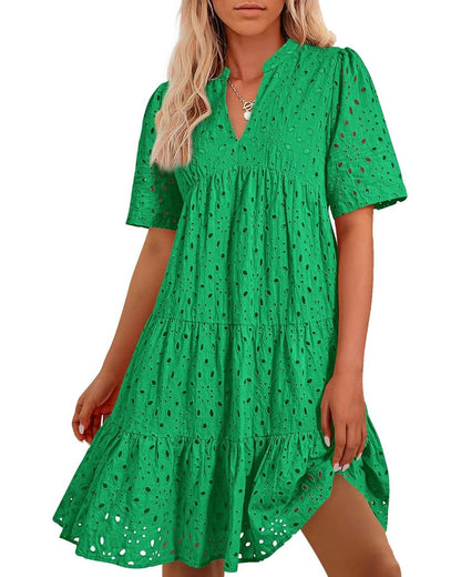 Ruffled Mini Dress in Pink Lace