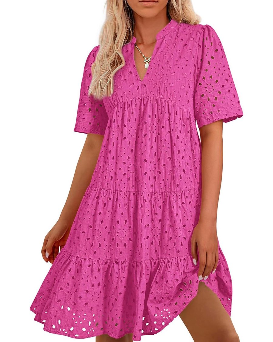 Ruffled Mini Dress in Pink Lace