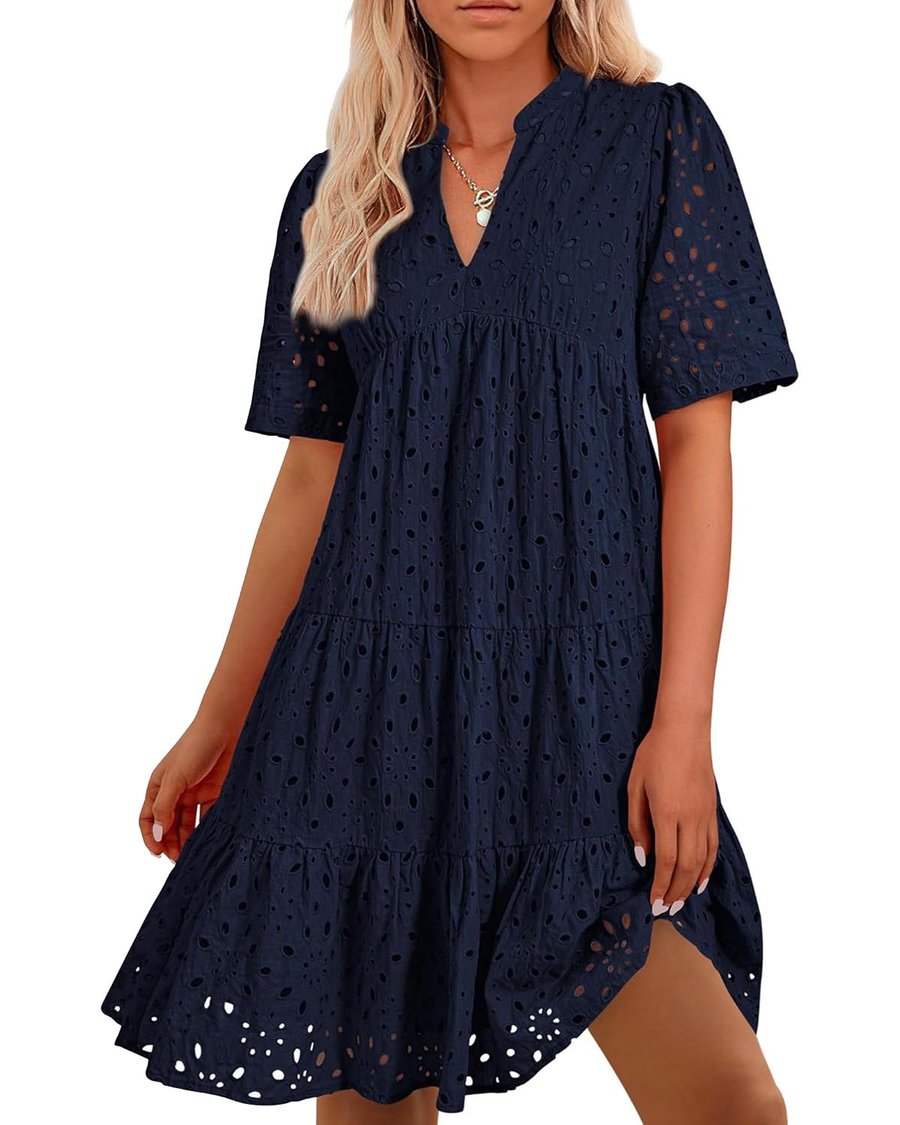 Ruffled Mini Dress in Pink Lace