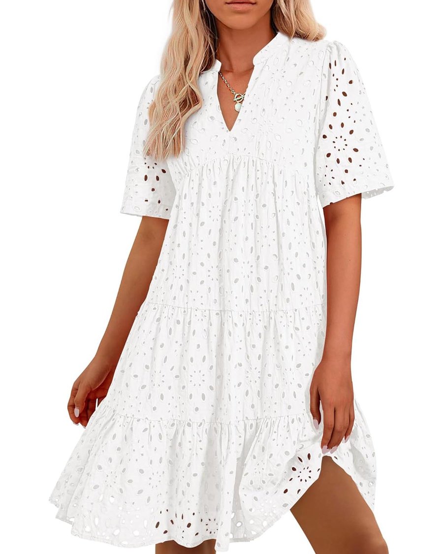 Ruffled Mini Dress in Pink Lace