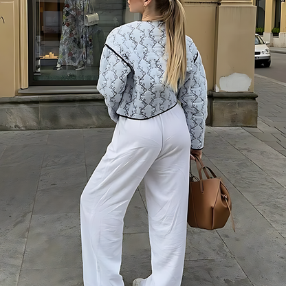 Emma's | Quilted V-Neck Jacket in Blue Floral Print