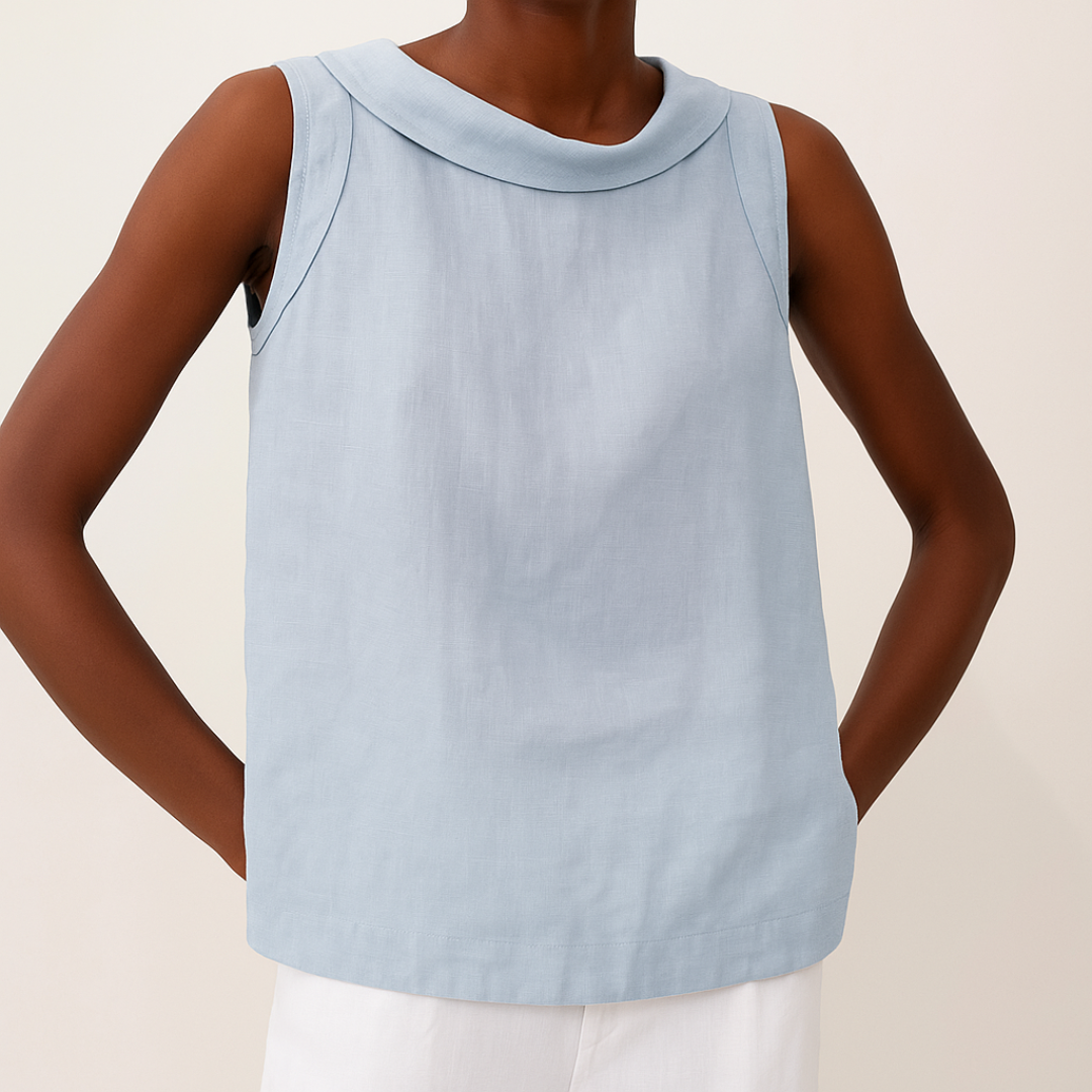 Clara – Sleeveless Top with Roll Collar