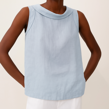 Clara – Sleeveless Top with Roll Collar