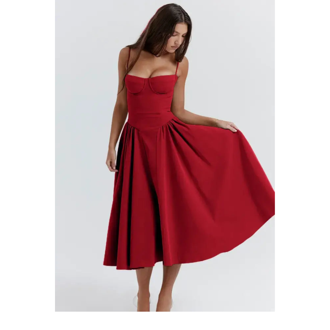 Elegant Essence Sleeveless Corset Midi Dress