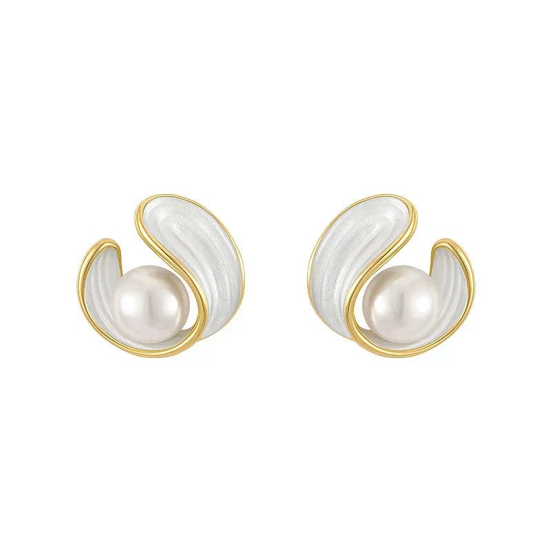 Elegant Gold Earrings Featuring White Opals and Pearls