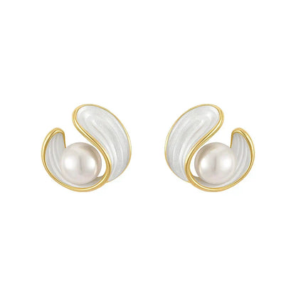 Elegant Gold Earrings Featuring White Opals and Pearls