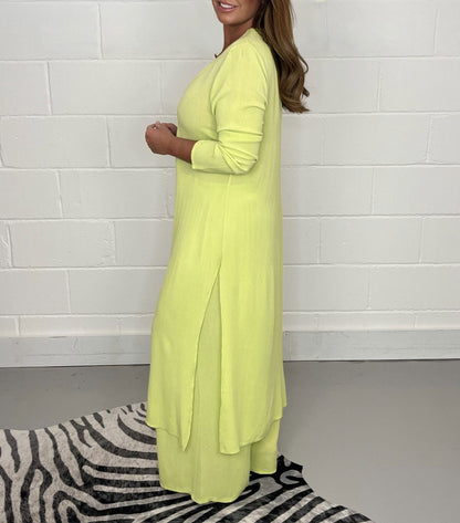 Global Charm: V-Neck Split Luxe Blouse & Tailored Pants