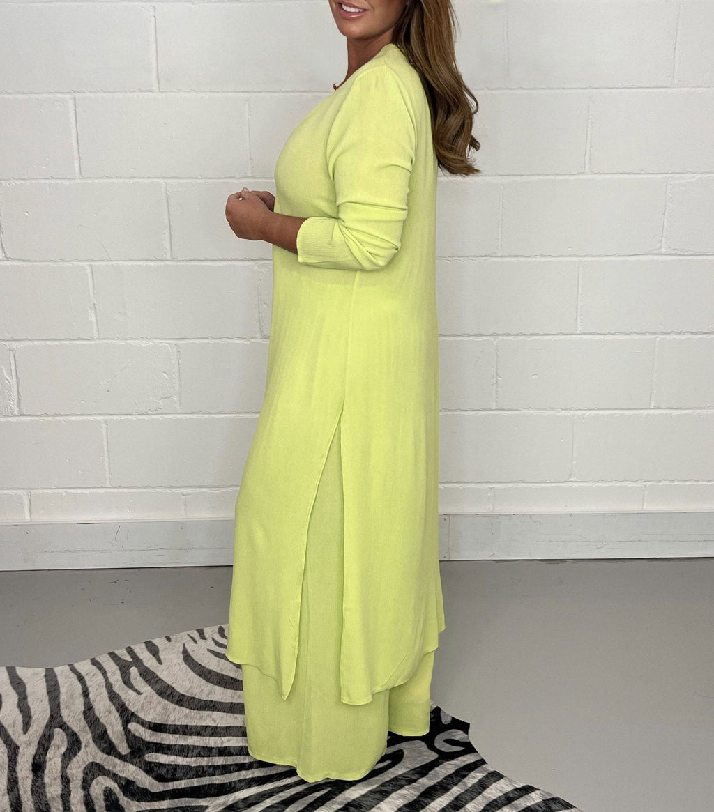 Global Elegance: V-Neck Split Luxe Blouse & Tailored Trousers