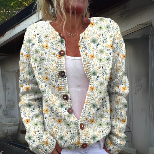 Elara™ - Wildflower Knit Button-Up Cardigan