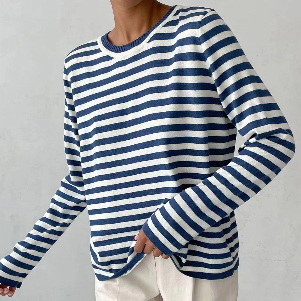 New Knitted Striped Long Sleeved Top