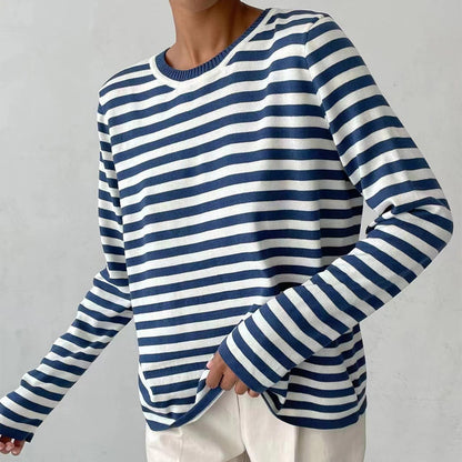 New Knitted Striped Long Sleeved Top
