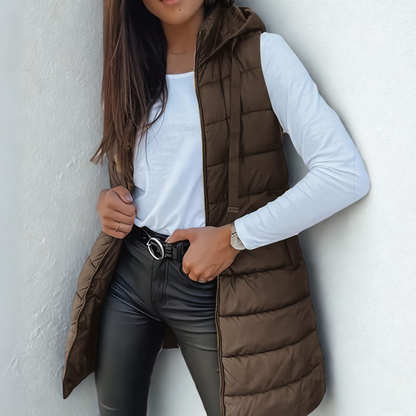 Charlotte | Sleeveless Hooded Long Puffer Gilet