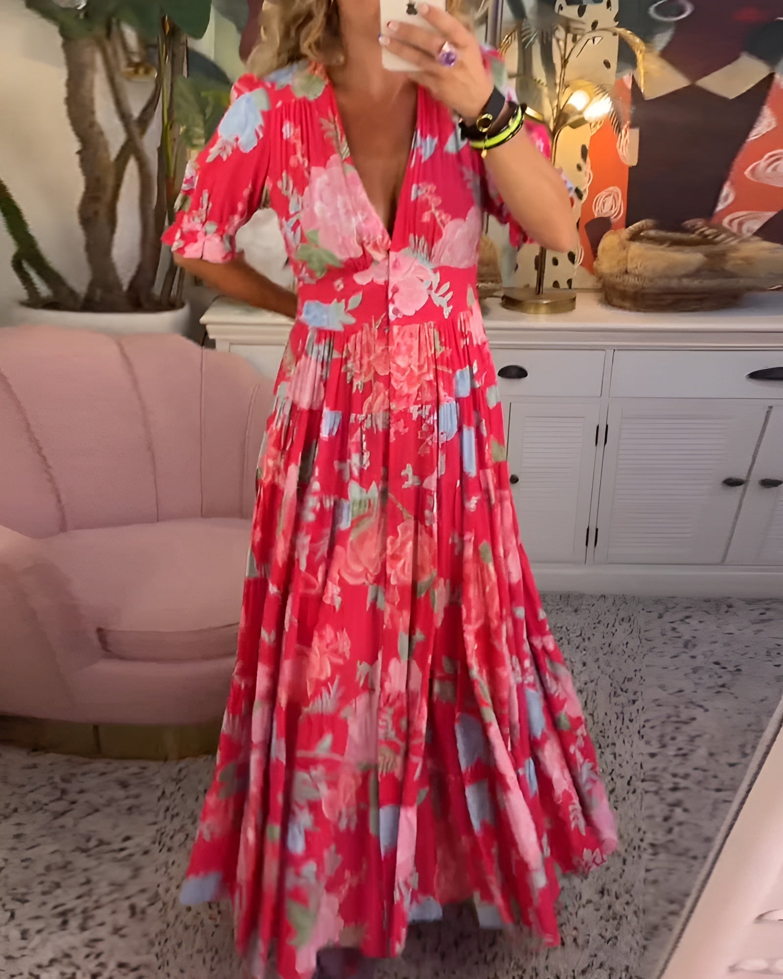 Isla | Chic Floral Print V-Neck Dress