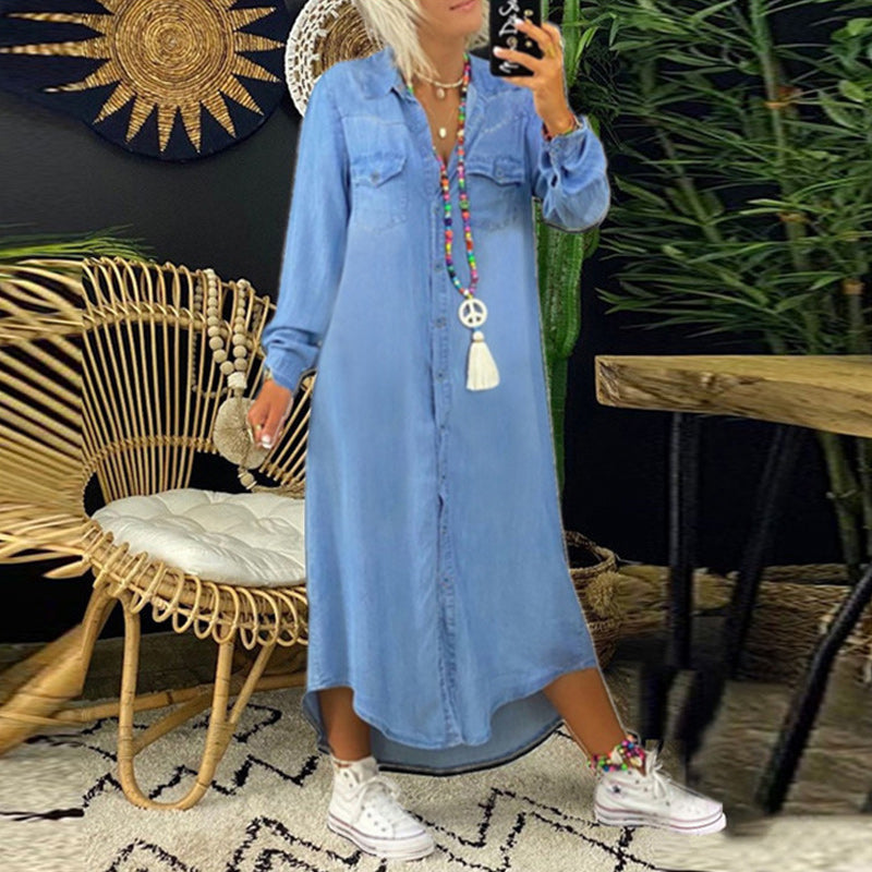 Ina - Maxi Dress with Long Sleeves in Denim