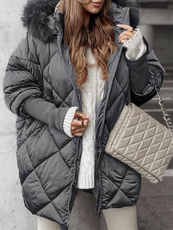 Vivienne - Hooded Winter Coat with Diamond Pattern