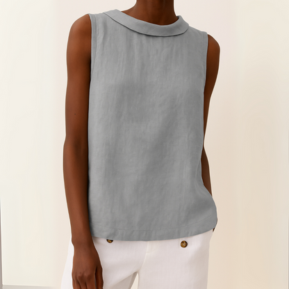 Clara – Sleeveless Top with Roll Collar