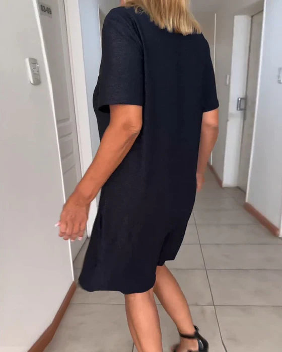 Amelia's V-Neck Shift Dress with Cinched Waist