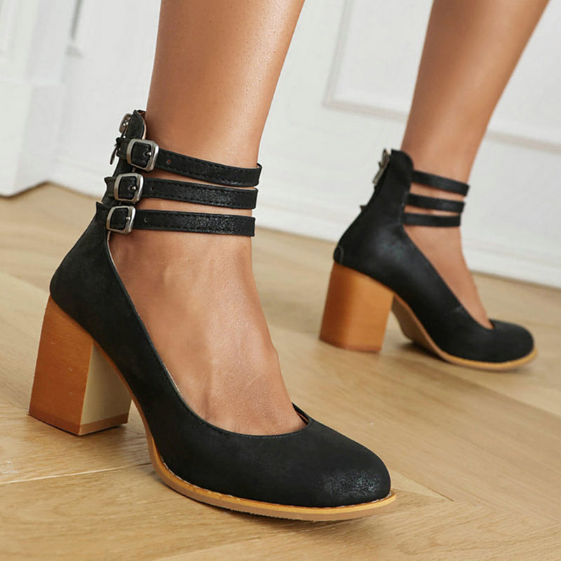 Casilda | Sleek Ankle Strap Sandals with Chunky Heel