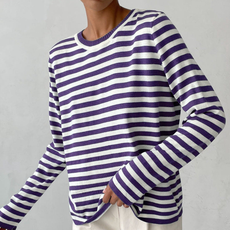 New Knitted Striped Long Sleeved Top