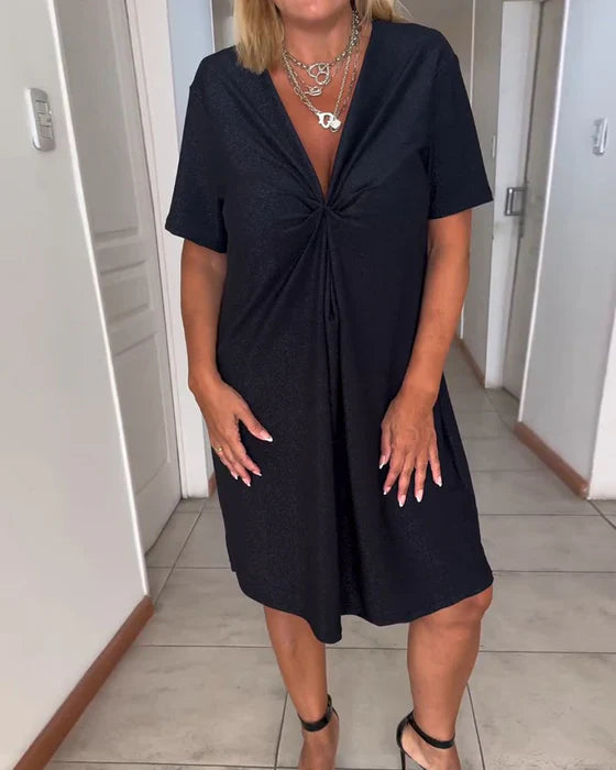 Amelia's V-Neck Shift Dress with Cinched Waist