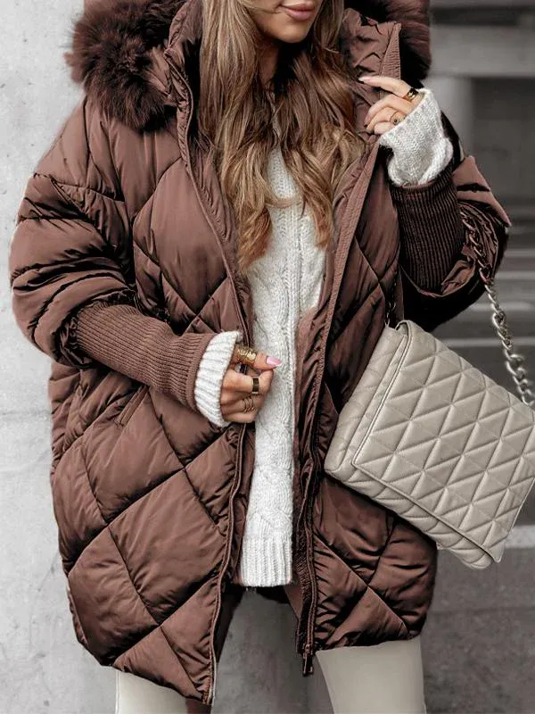 Vivienne - Hooded Winter Coat with Diamond Pattern
