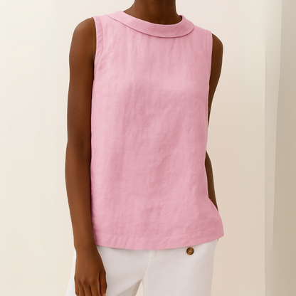 Clara – Sleeveless Top with Roll Collar
