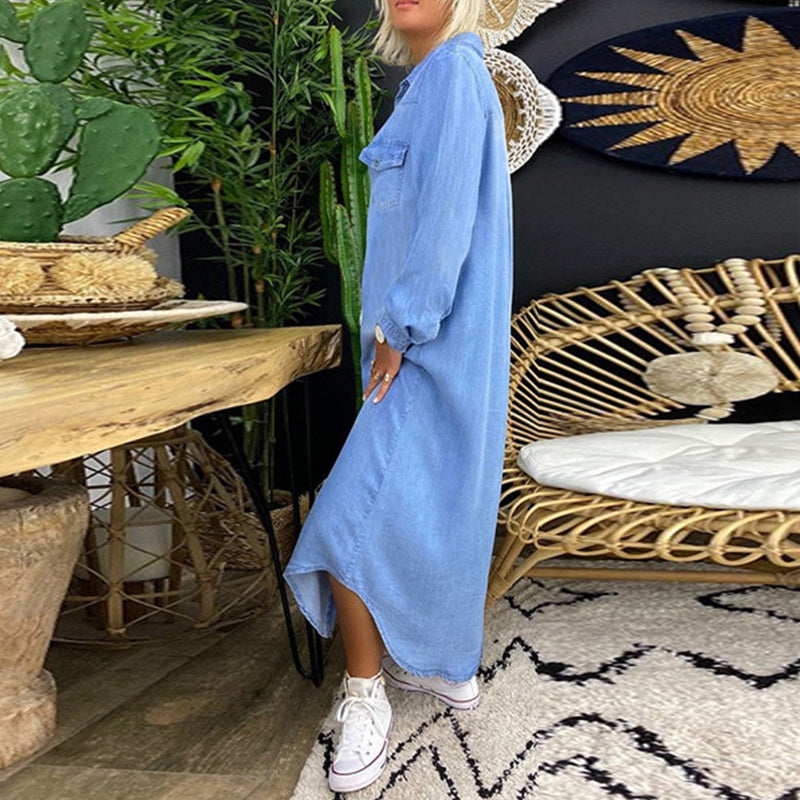 Ina - Maxi Dress with Long Sleeves in Denim