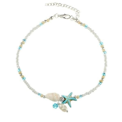 Natural Stone Anklet Bracelet with Star and Shell Accents