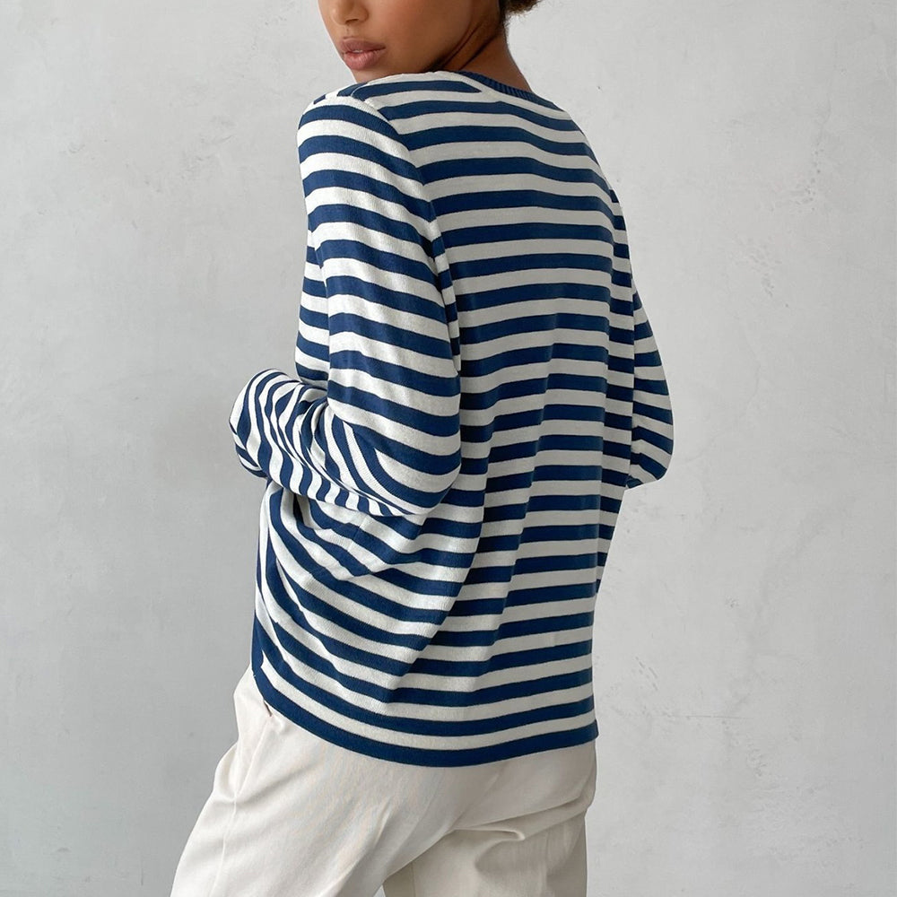 New Knitted Striped Long Sleeved Top