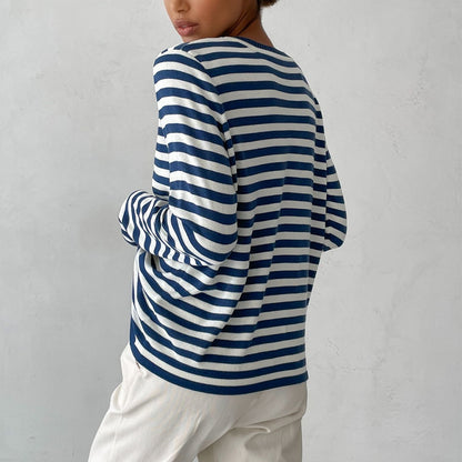 New Knitted Striped Long Sleeved Top