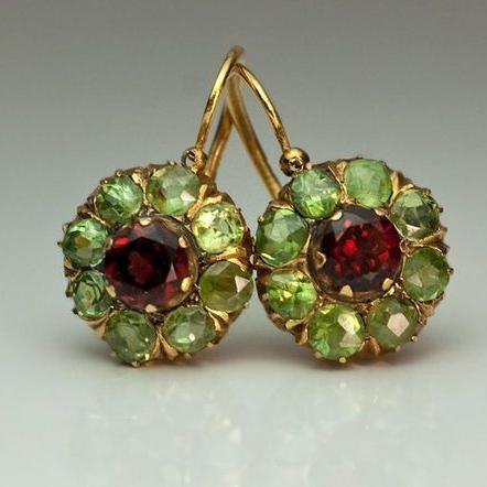 Retro Green and Red Crystal Hoop Earrings