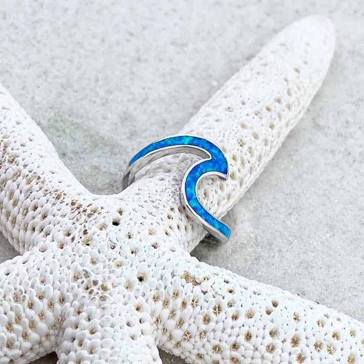 Opal and Silver Sea Wave Ring