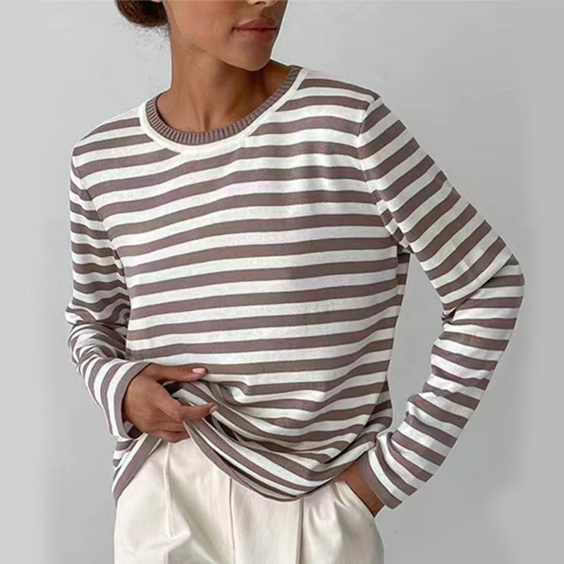 New Knitted Striped Long Sleeved Top