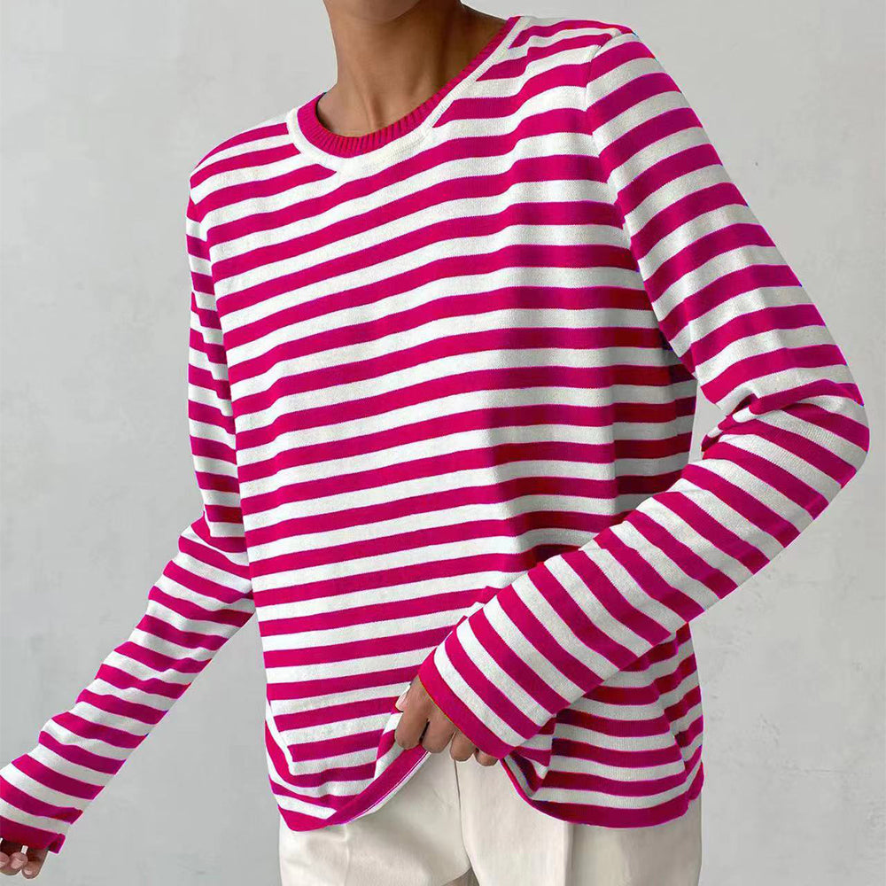 New Knitted Striped Long Sleeved Top