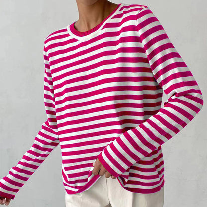 New Knitted Striped Long Sleeved Top