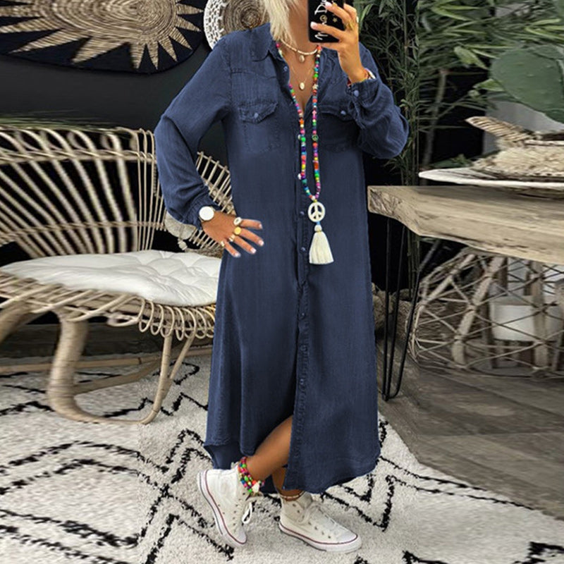Ina - Maxi Dress with Long Sleeves in Denim
