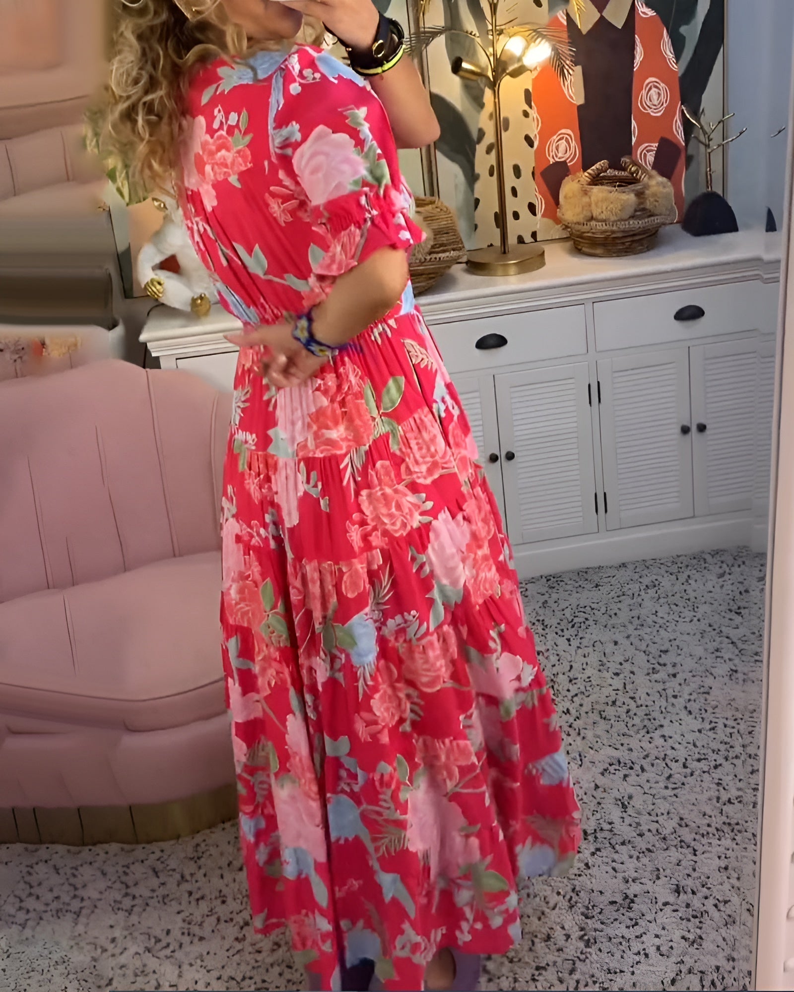 Isla | Chic Floral Print V-Neck Dress
